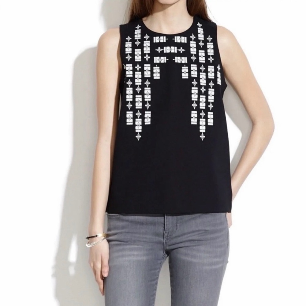 Madewell Embroidered Sleeveless Top – Black | Size XS | Excellent